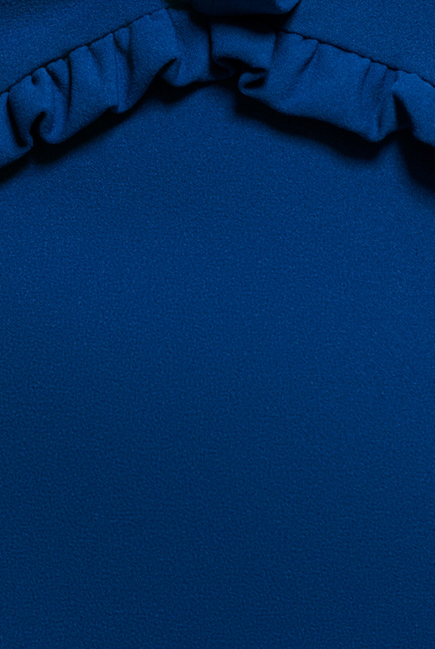 Goddiva Cap Sleeve Frill Edge Midi Dress - Royal Blue