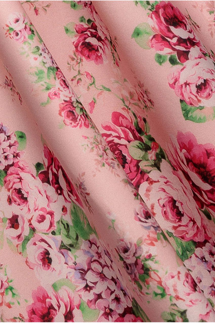 Goddiva Bardot Floral Print A-Line Scuba Foam Midi Dress - Blush