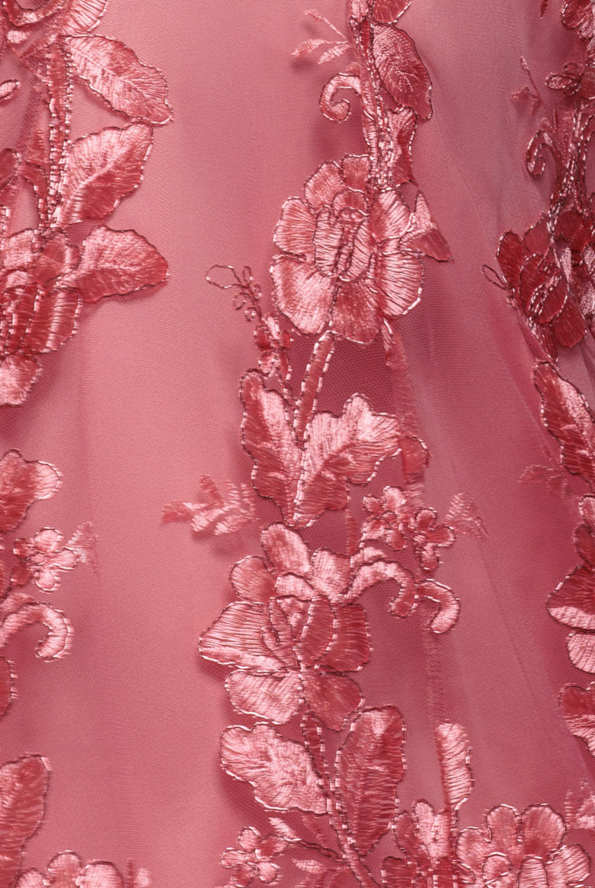 Goddiva Scalloped Neck Embroidered Lace High Low Midi Dress - Coral