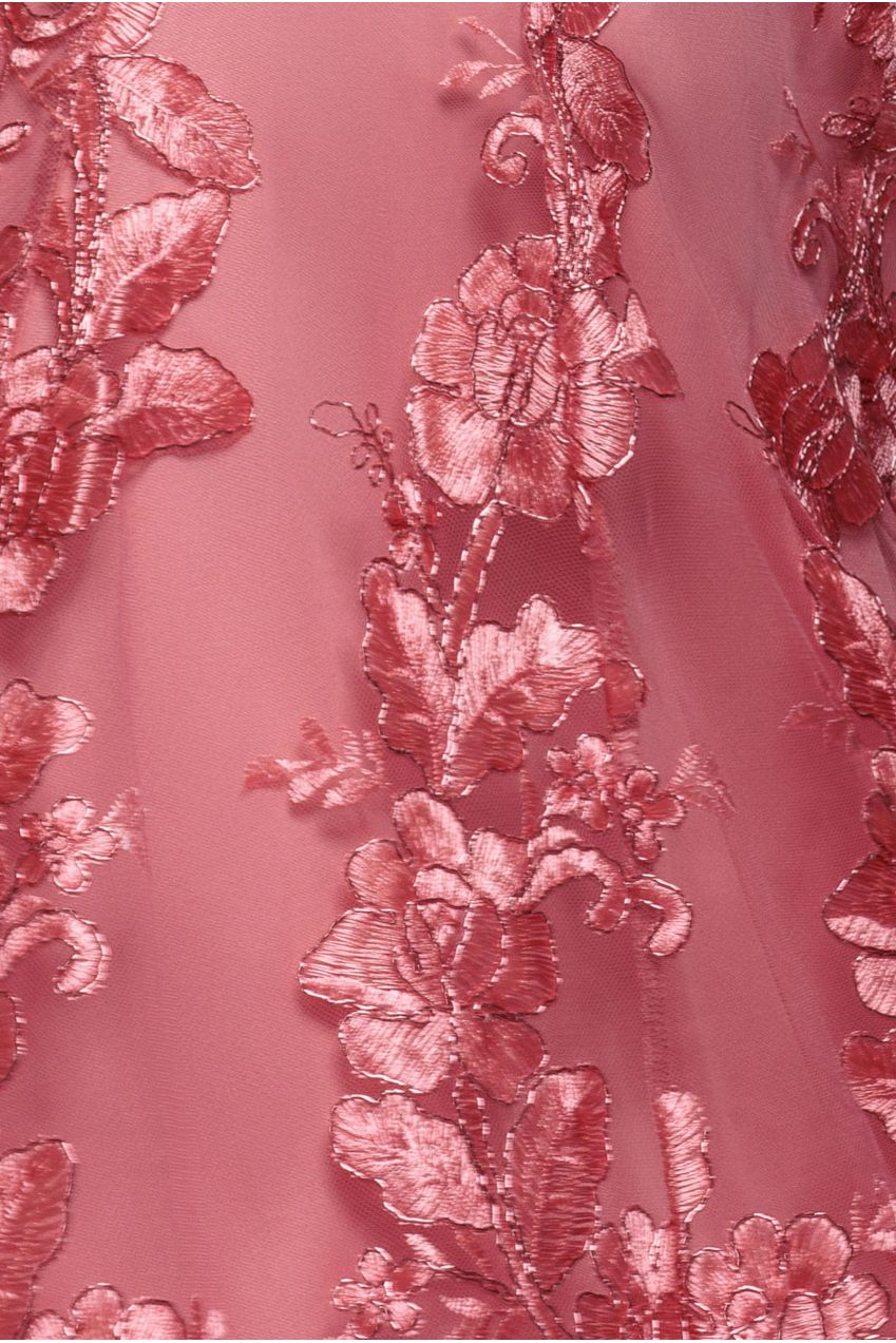 Goddiva Scalloped Neck Embroidered Lace High Low Midi Dress - Coral