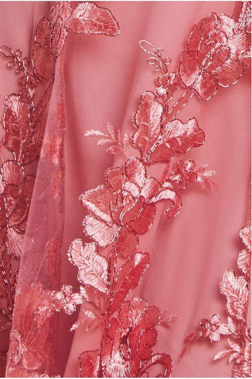 Goddiva Scalloped Neck Embroidered Lace High Low Midi Dress - Coral