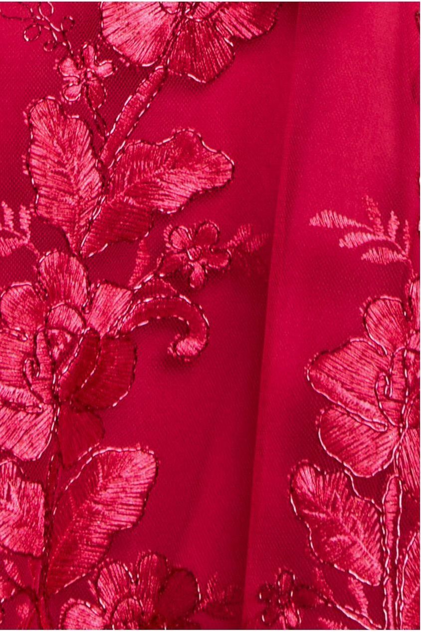 Goddiva Scalloped Neck Embroidered Lace High Low Midi Dress - Magenta