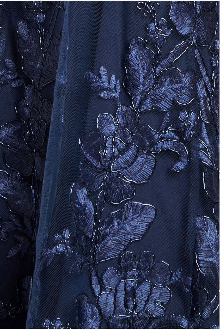 Goddiva Scalloped Neck Embroidered Lace High Low Midi Dress - Navy Blue