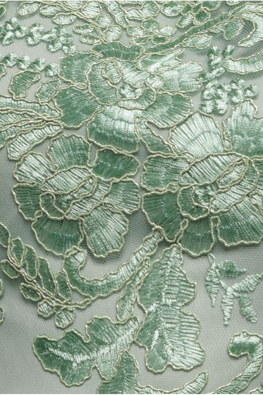 Goddiva Scalloped Neck Embroidered Lace High Low Midi Dress - Sage Green