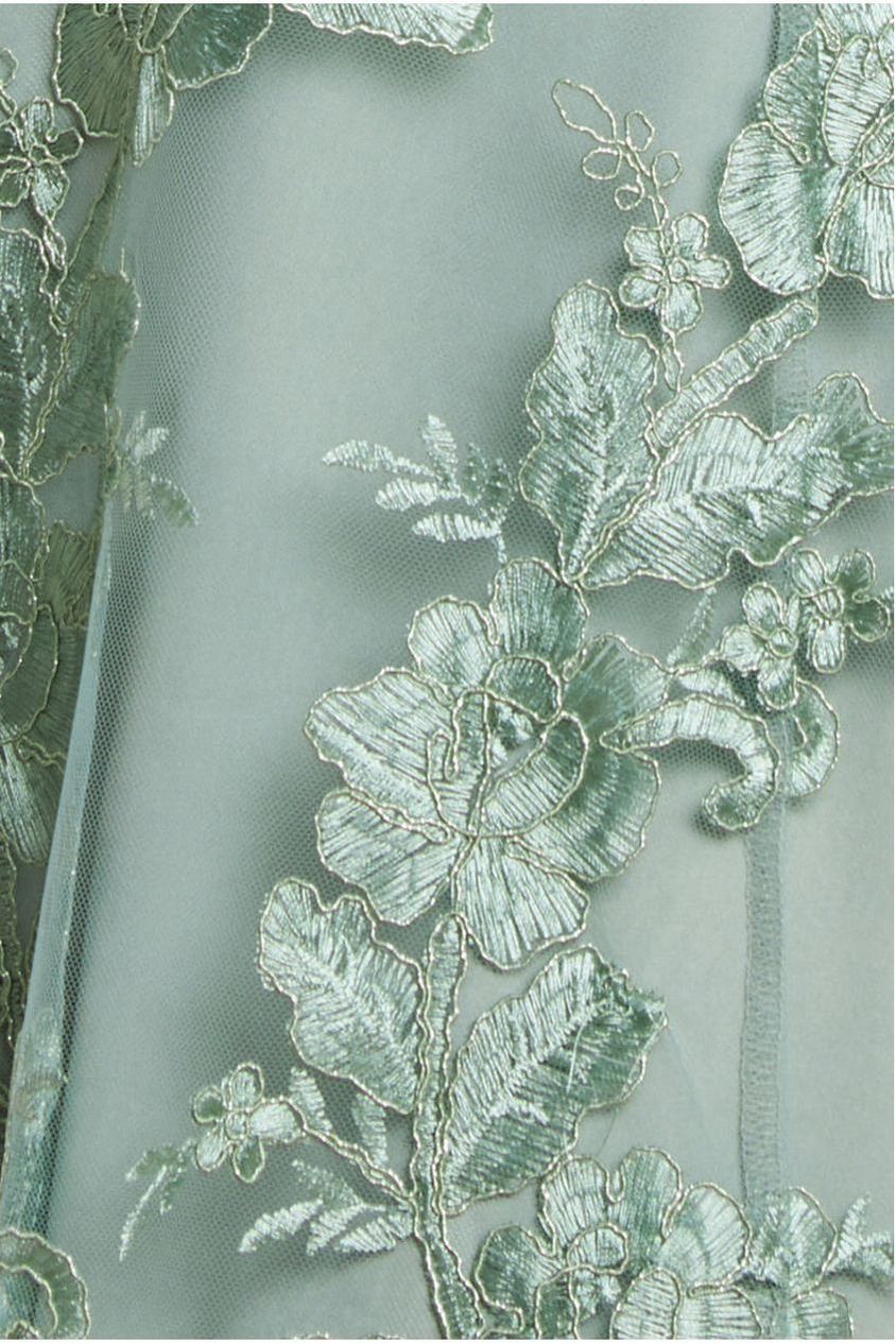 Goddiva Scalloped Neck Embroidered Lace High Low Midi Dress - Sage Green