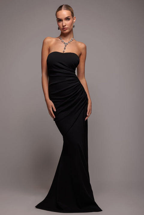 Goddiva Scuba Crepe Bandeau Maxi With Diamante Necklace - Black