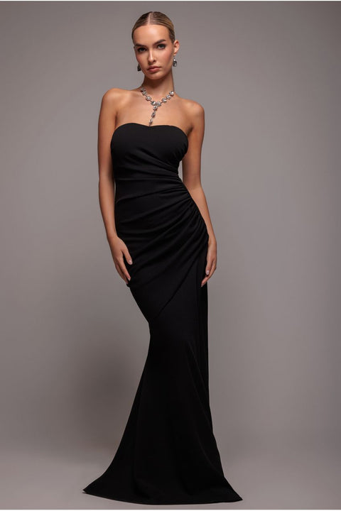 Goddiva Scuba Crepe Bandeau Maxi With Diamante Necklace - Black