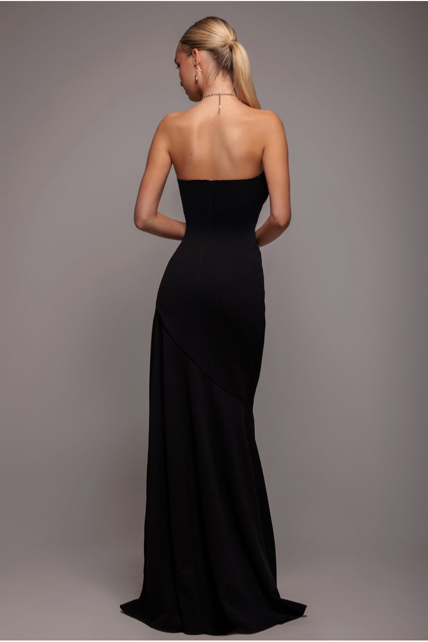 Goddiva Scuba Crepe Bandeau Maxi With Diamante Necklace - Black