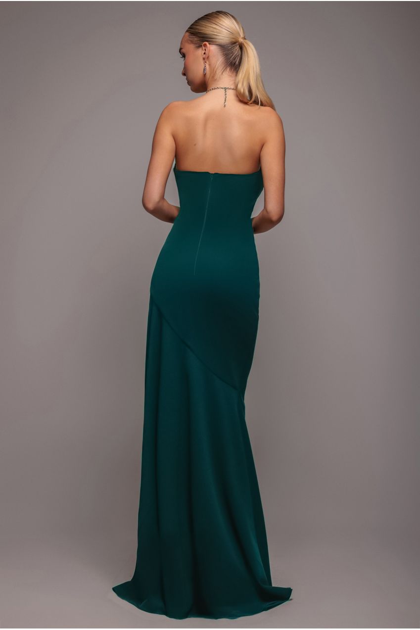 Goddiva Scuba Crepe Bandeau Maxi With Diamante Necklace - Emerald Green