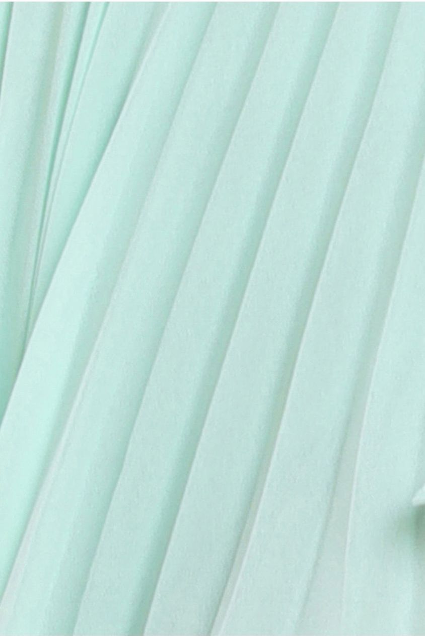Goddiva Pleated Bardot High Low Tier Chiffon Midaxi Dress - Mint Green