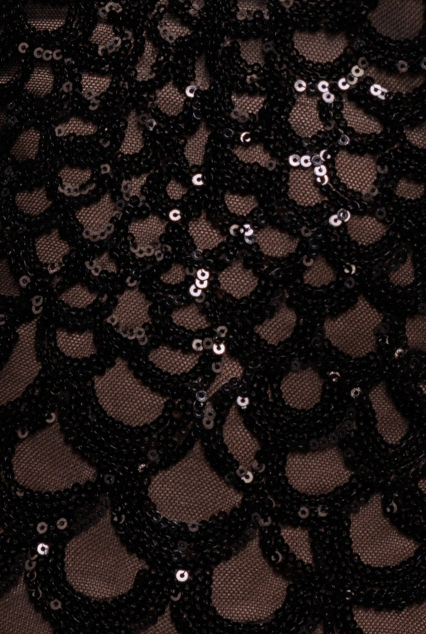 Goddiva Diamante Strap Fish Scale Sequin Maxi Dress - Black