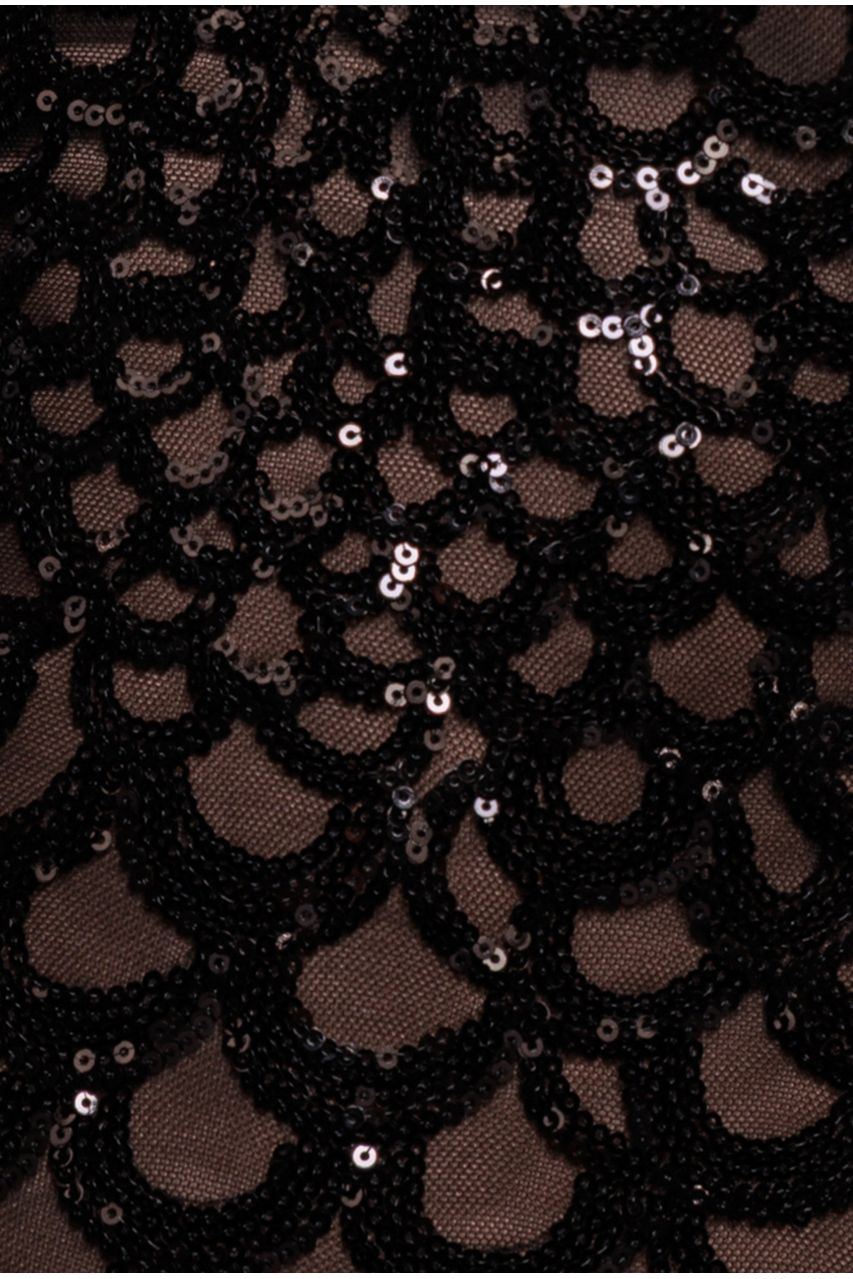 Goddiva Diamante Strap Fish Scale Sequin Maxi Dress - Black