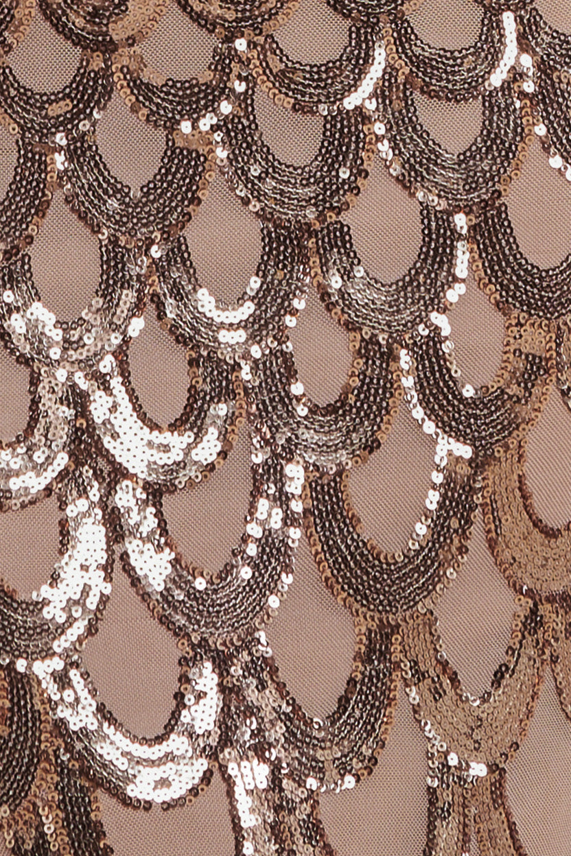 Goddiva Diamante Strap Fish Scale Sequin Maxi Dress - Champagne