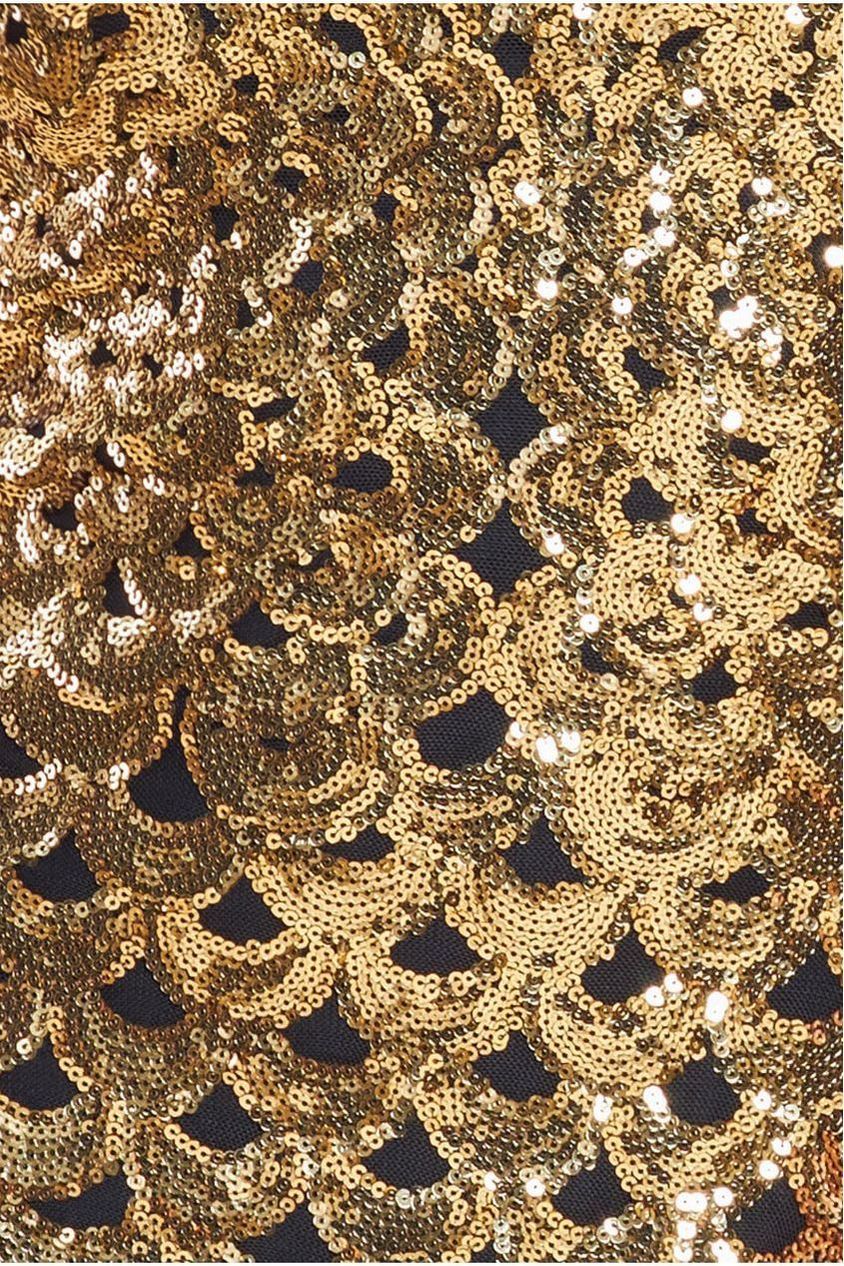 Goddiva Diamante Strap Fish Scale Sequin Maxi Dress - Gold