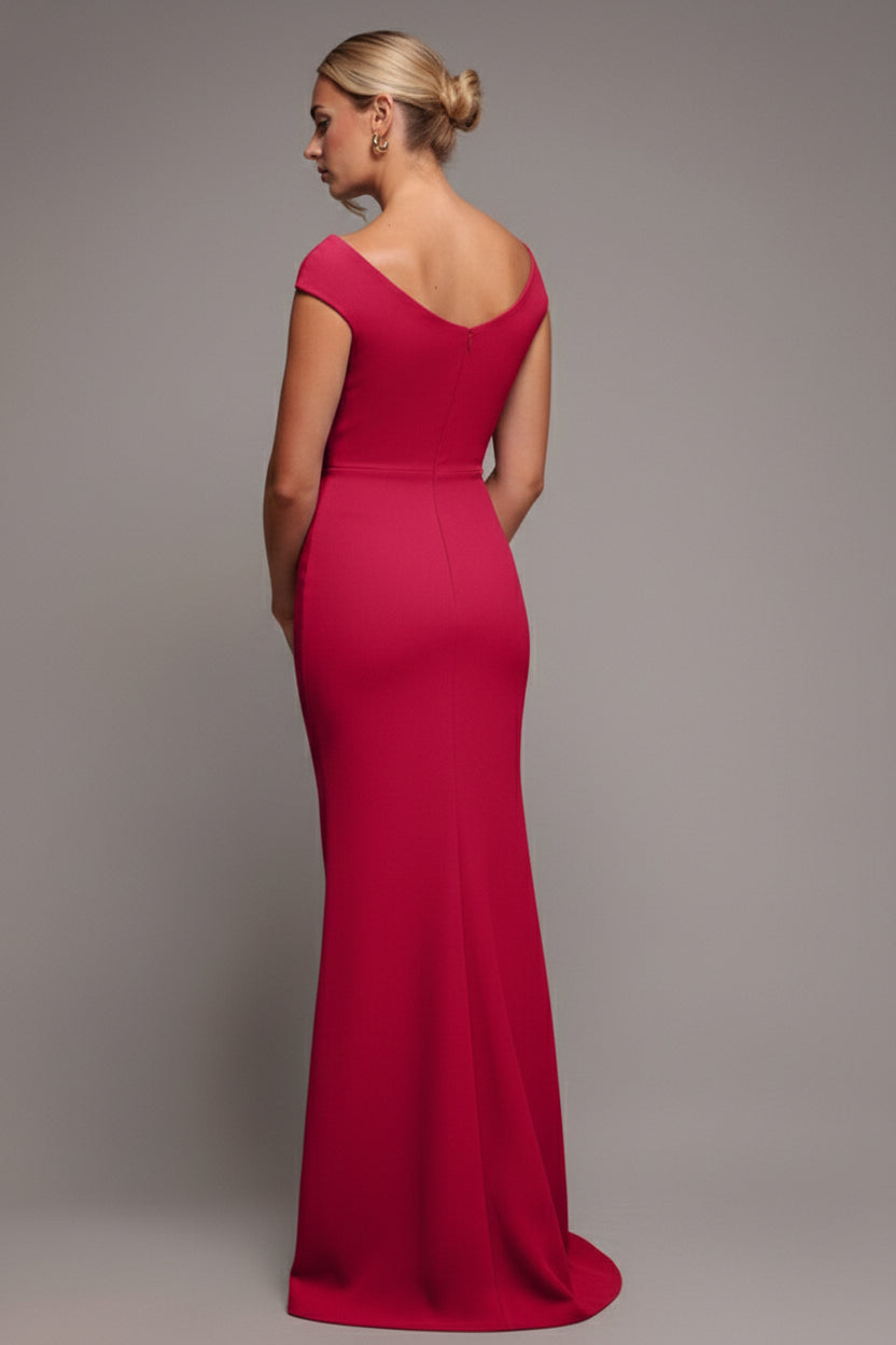 Goddiva Scuba Crepe Rose Frill Maxi Dress - Magenta