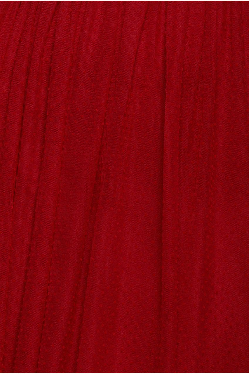 Goddiva Sleeveless Pleated Dobby Mesh Corsage Maxi Dress - Red