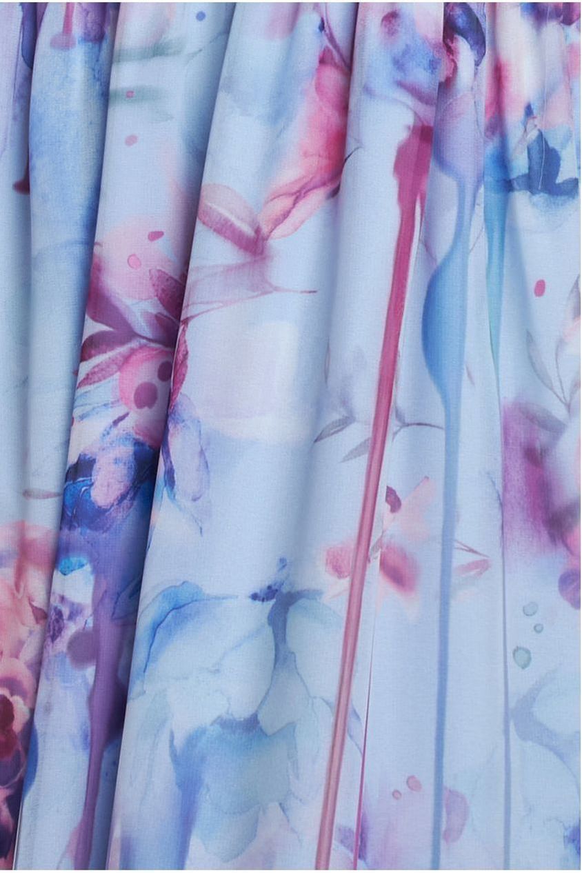 Goddiva Floral Printed Chiffon Halter Maxi Dress - Blue