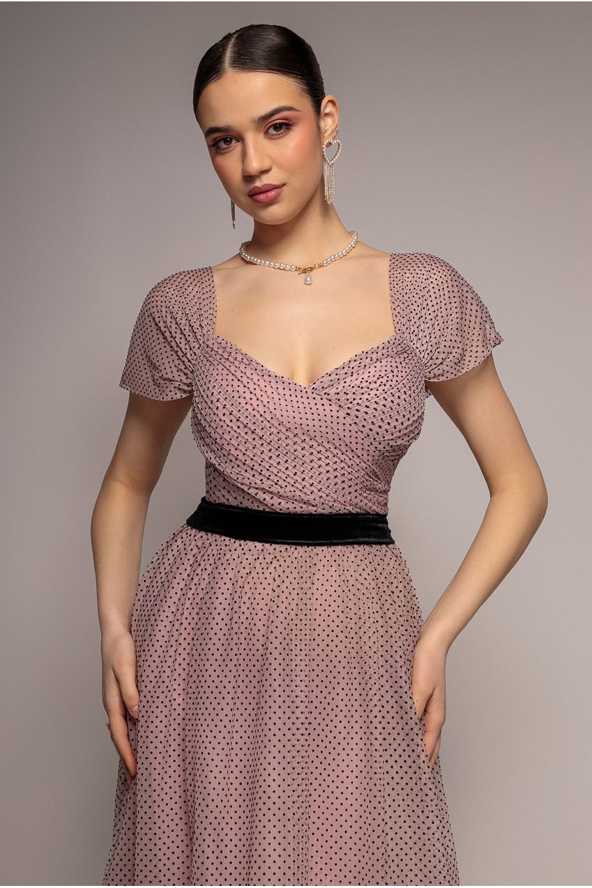 Goddiva Dobby Mesh Off The Shoulder Princess Maxi Dress - Blush