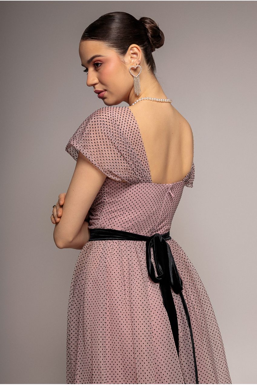 Goddiva Dobby Mesh Off The Shoulder Princess Maxi Dress - Blush