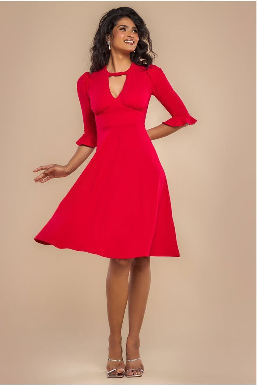 Goddiva Flared Sleeve Midi Dress - Red