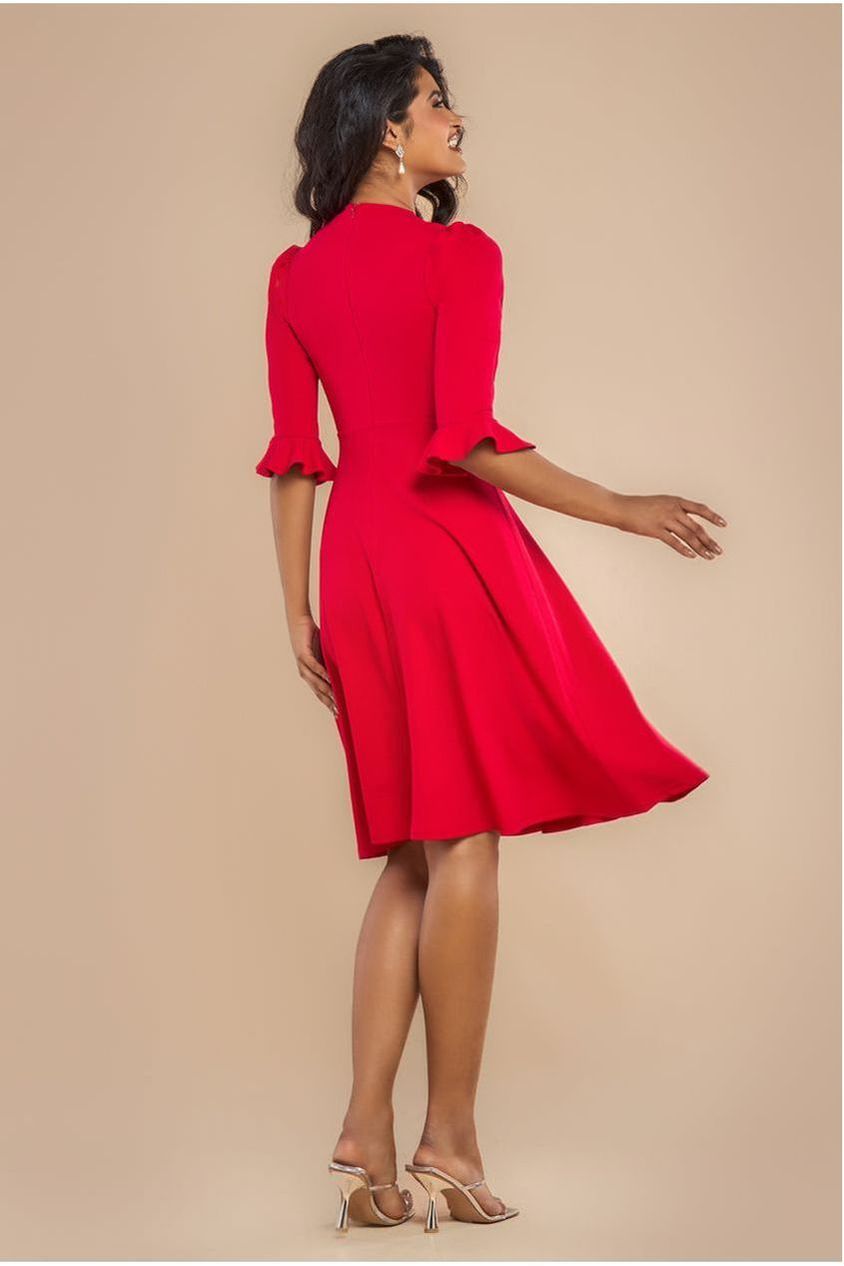 Goddiva Flared Sleeve Midi Dress - Red