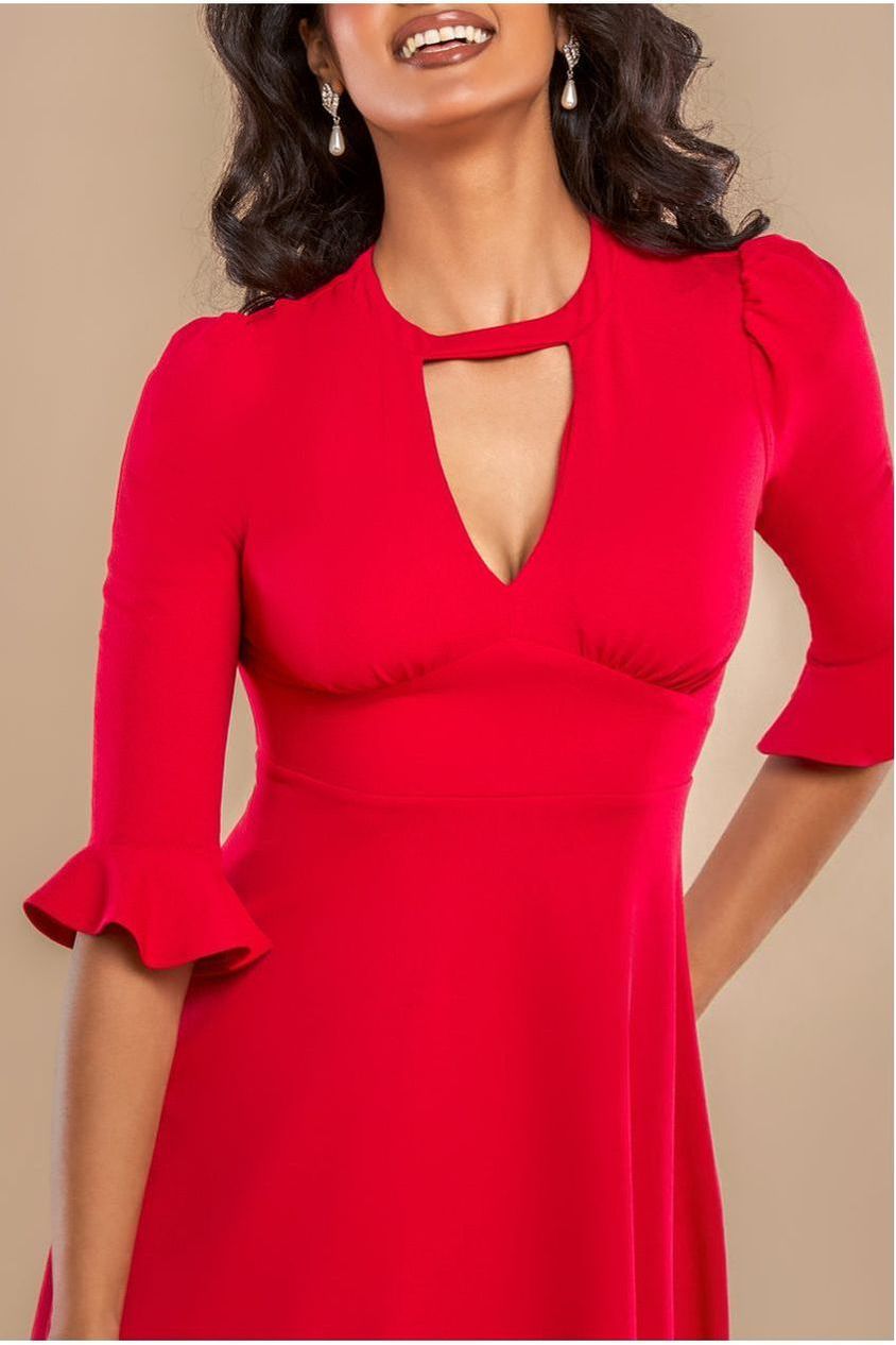 Goddiva Flared Sleeve Midi Dress - Red