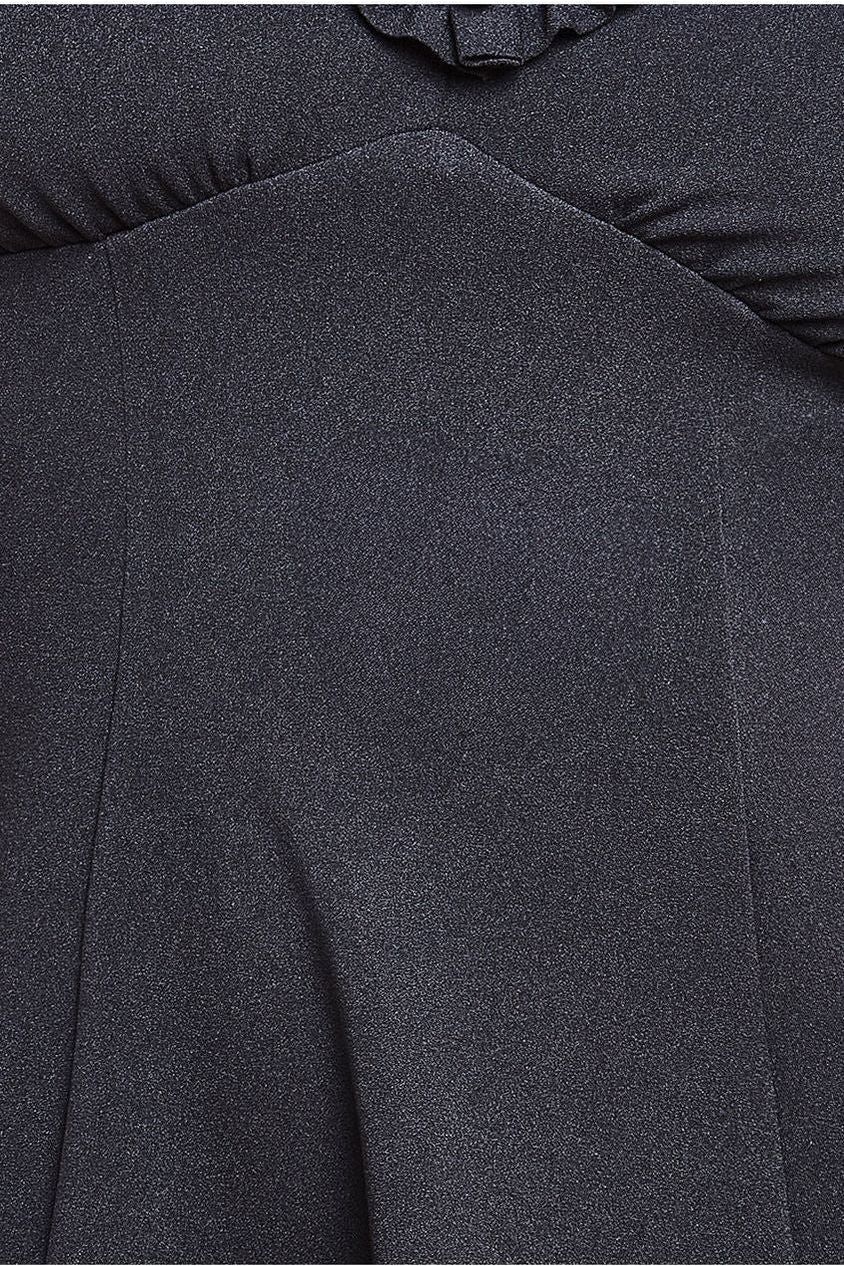 Goddiva Flare Sleeve Frill Edge Midi Dress - Black