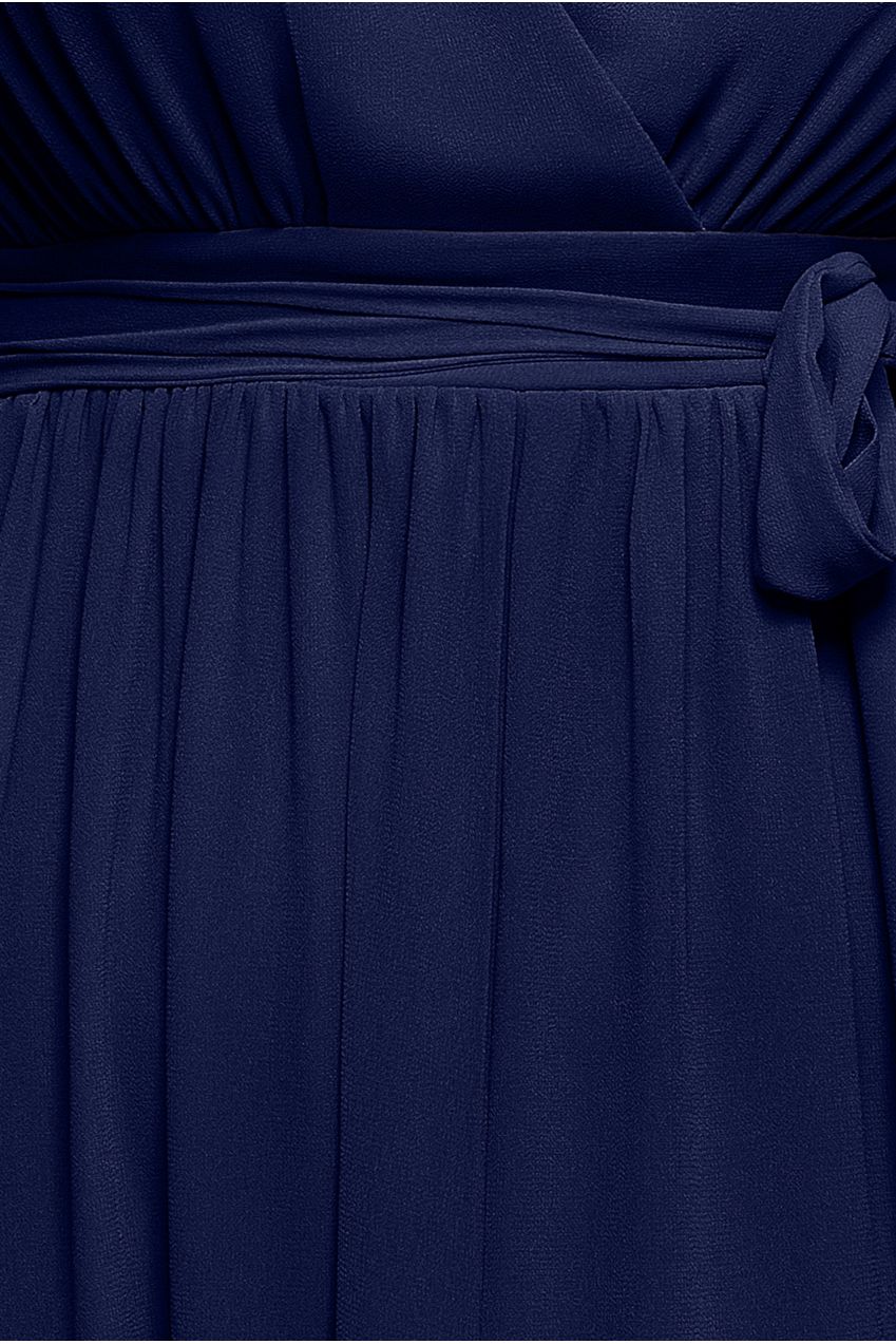 Goddiva Sustainable Front Split Wrap Style Chiffon Maxi Dress - Navy Blue