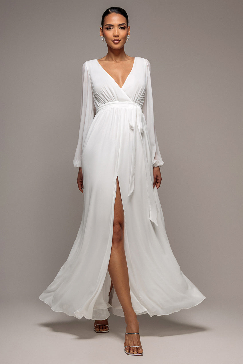 Goddiva Wrap Back Maxi With Front Slit Chi On Maxi - White