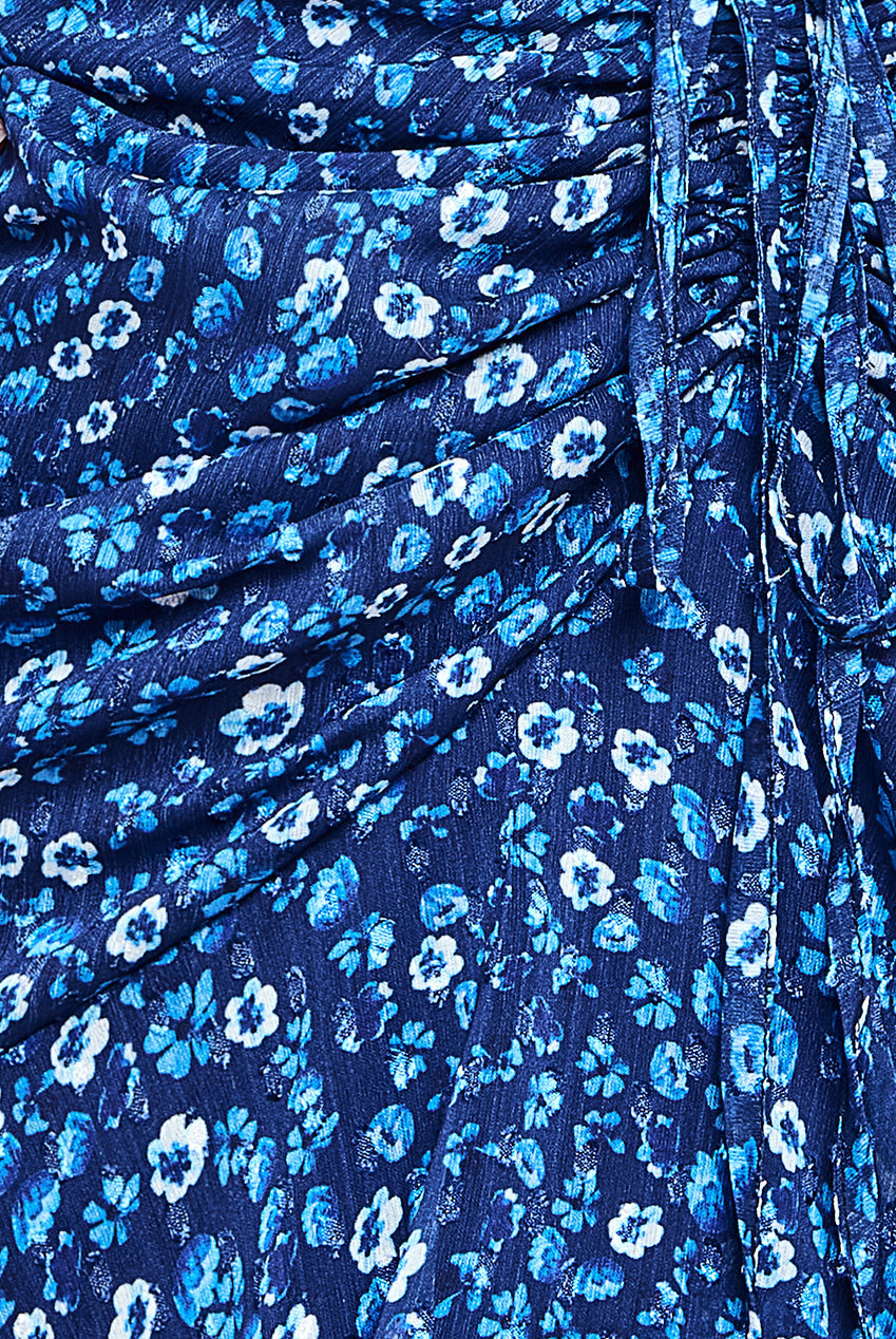 Goddiva Printed Wrap High And Low Midaxi Dress - Navy