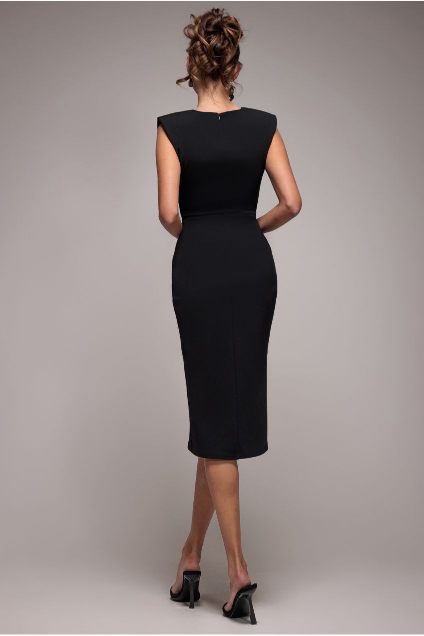 Goddiva Sleeveless Asymmetric Wrap Midi Dress - Black