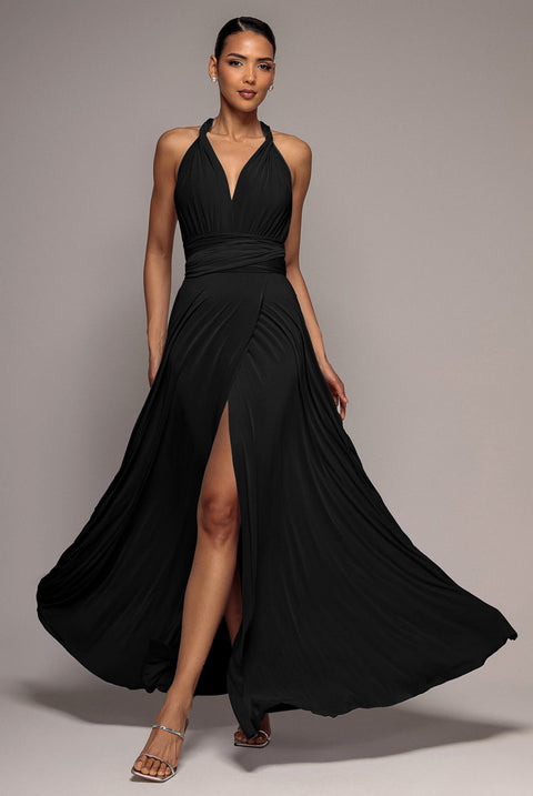 Goddiva Multiway Tie Up Wrap Maxi Dress - Black