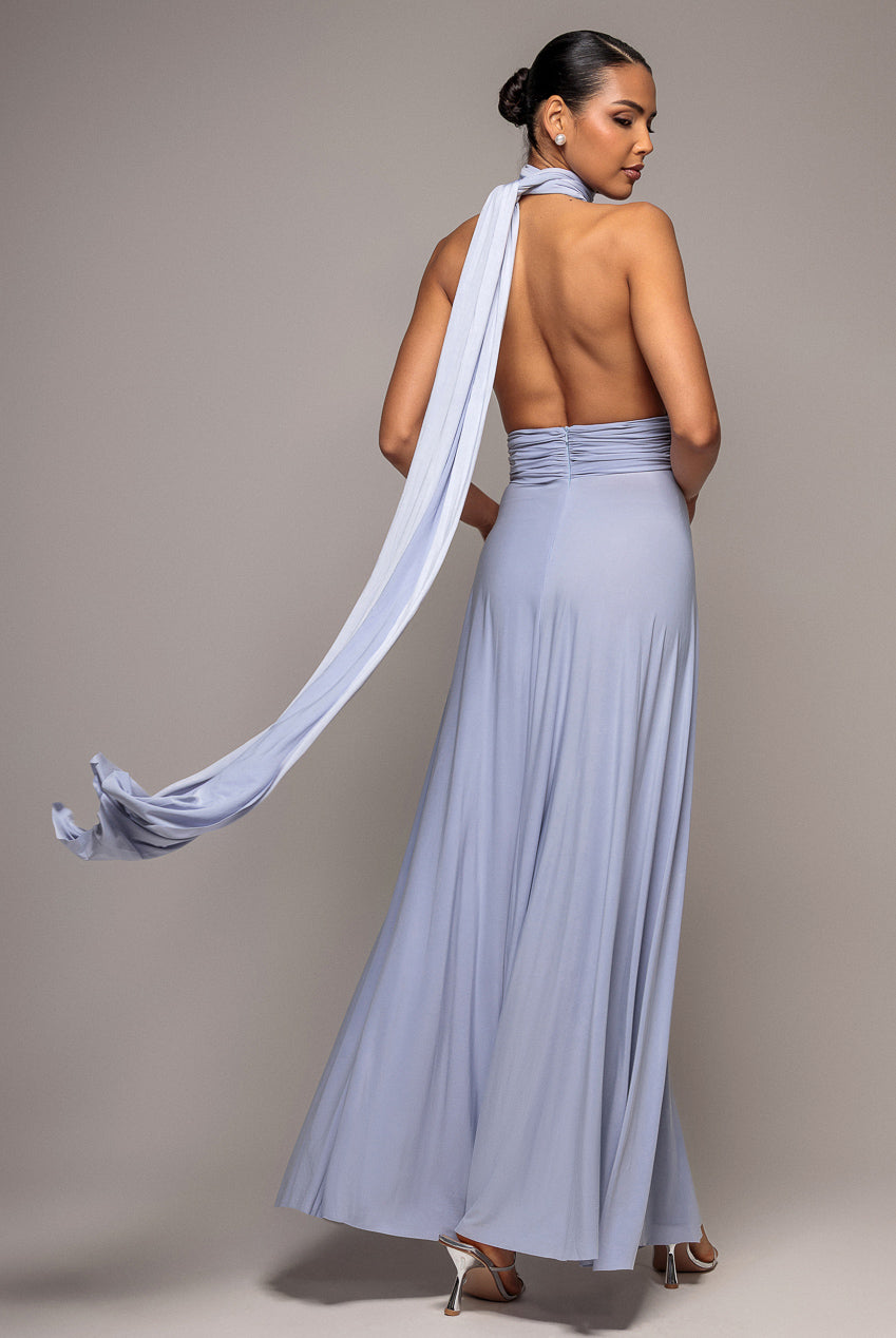 Goddiva Multiway Tie Up Wrap Maxi Dress - Dusty Blue