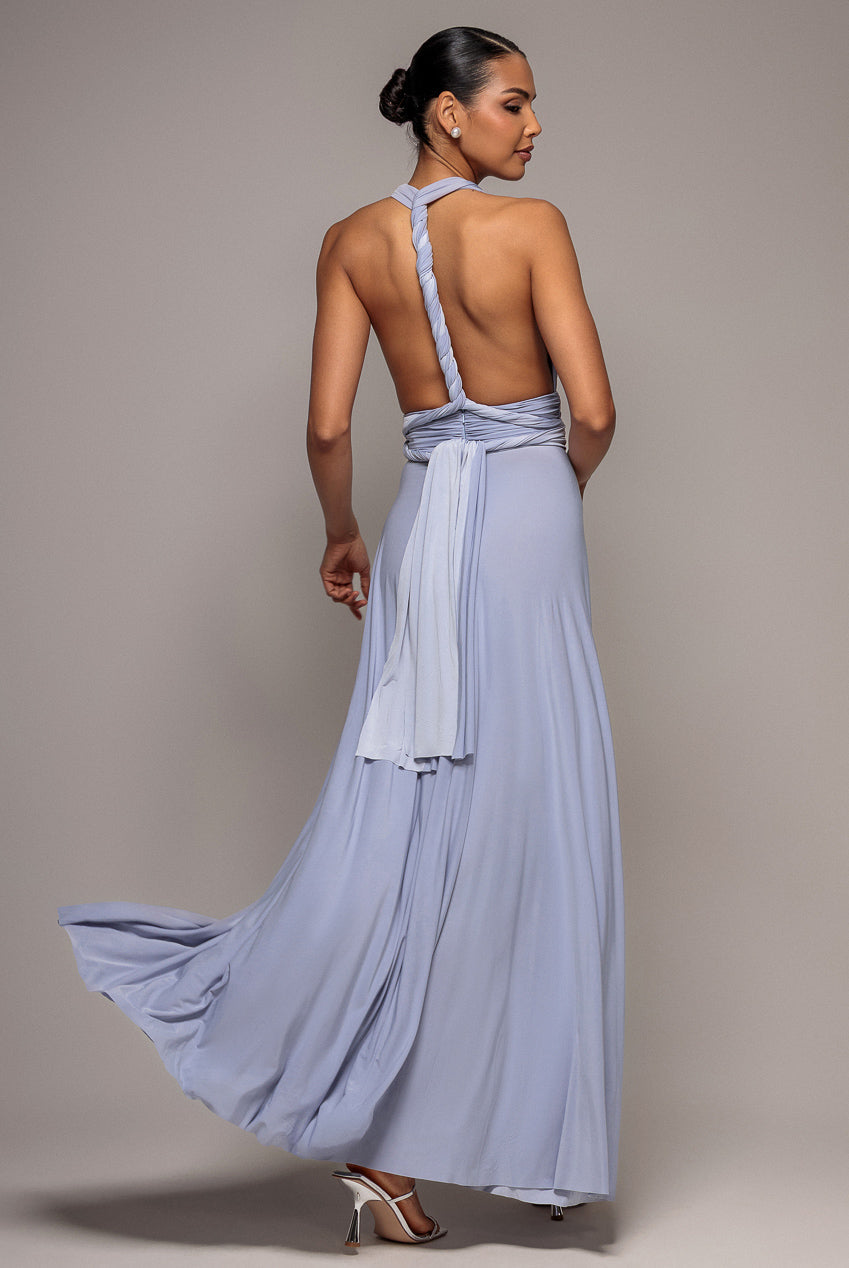 Goddiva Multiway Tie Up Wrap Maxi Dress - Dusty Blue