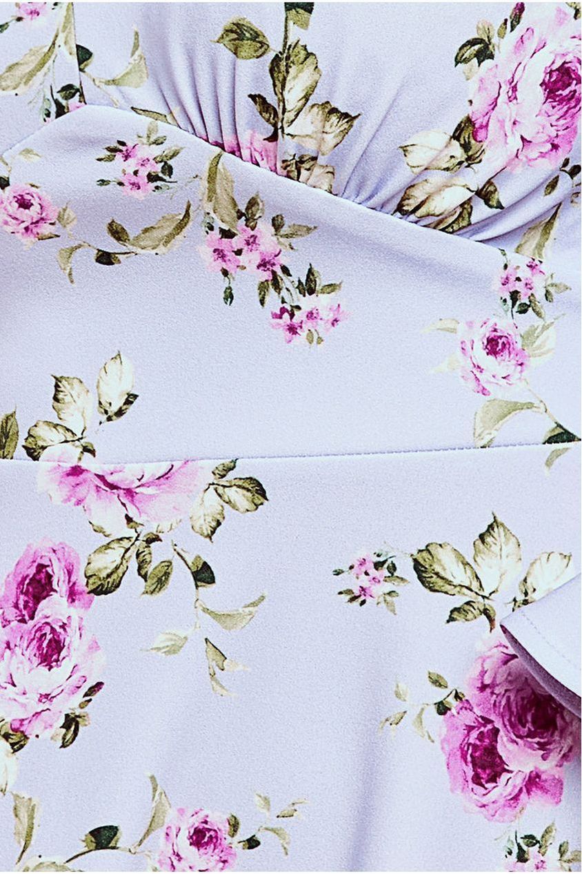 Goddiva Floral Printed Flared Sleeve Midi - Lilac