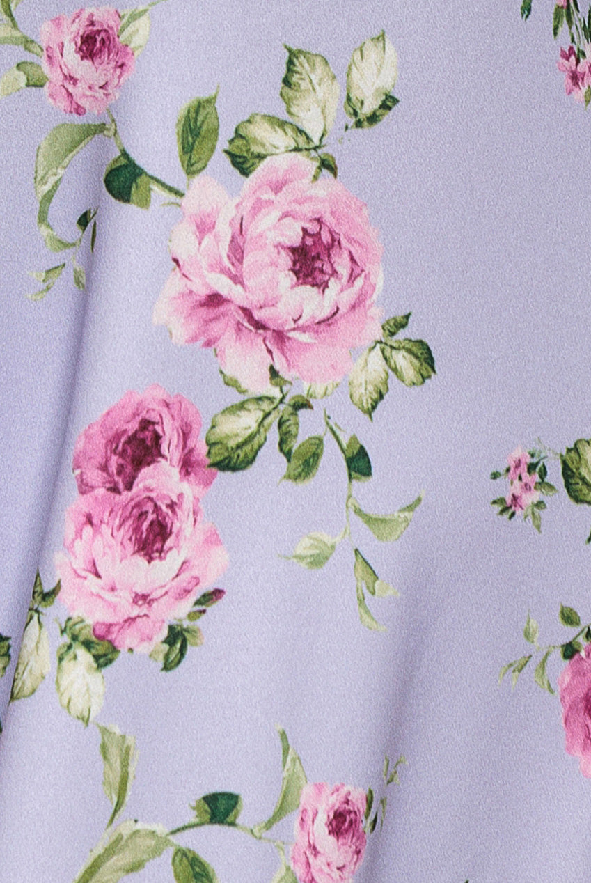 Goddiva Floral Printed Flared Sleeve Midi - Lilac