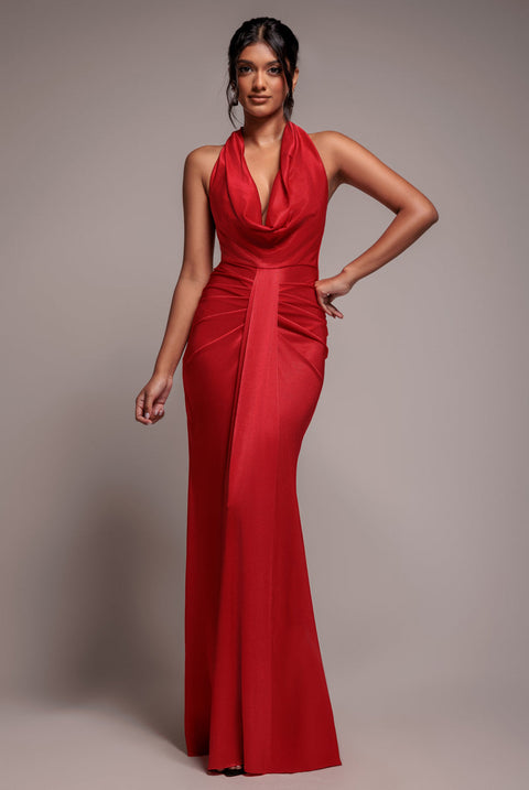 Goddiva Open Back Cowl Neck Maxi Dress - Red