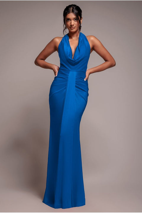 Goddiva Open Back Cowl Neck Maxi Dress - Royal Blue