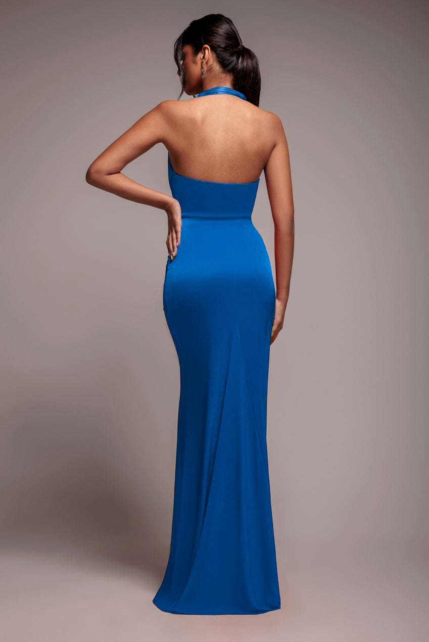 Goddiva Open Back Cowl Neck Maxi Dress - Royal Blue