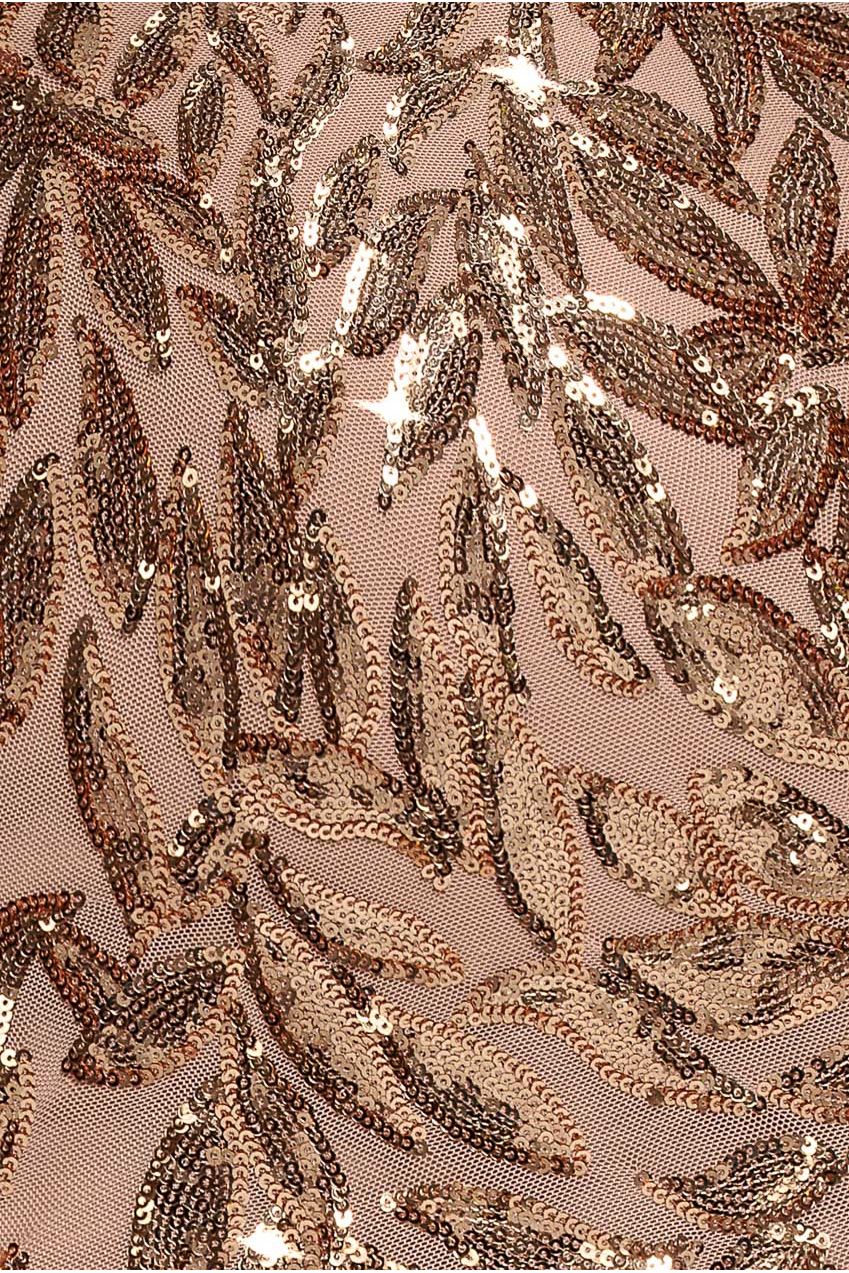 Goddiva Sequin Leaf Long Sleeve Maxi Dress - Gold