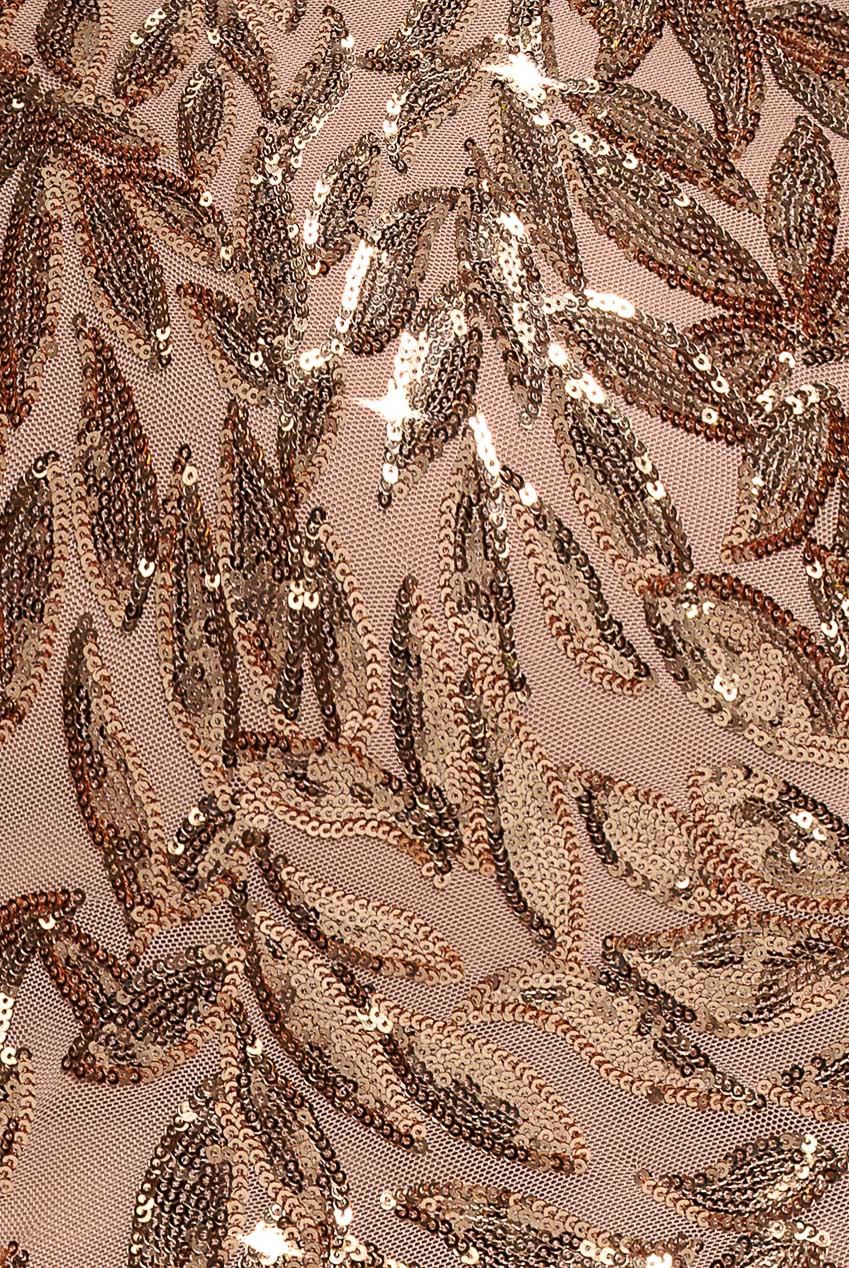 Goddiva Sequin Leaf Long Sleeve Maxi Dress - Gold