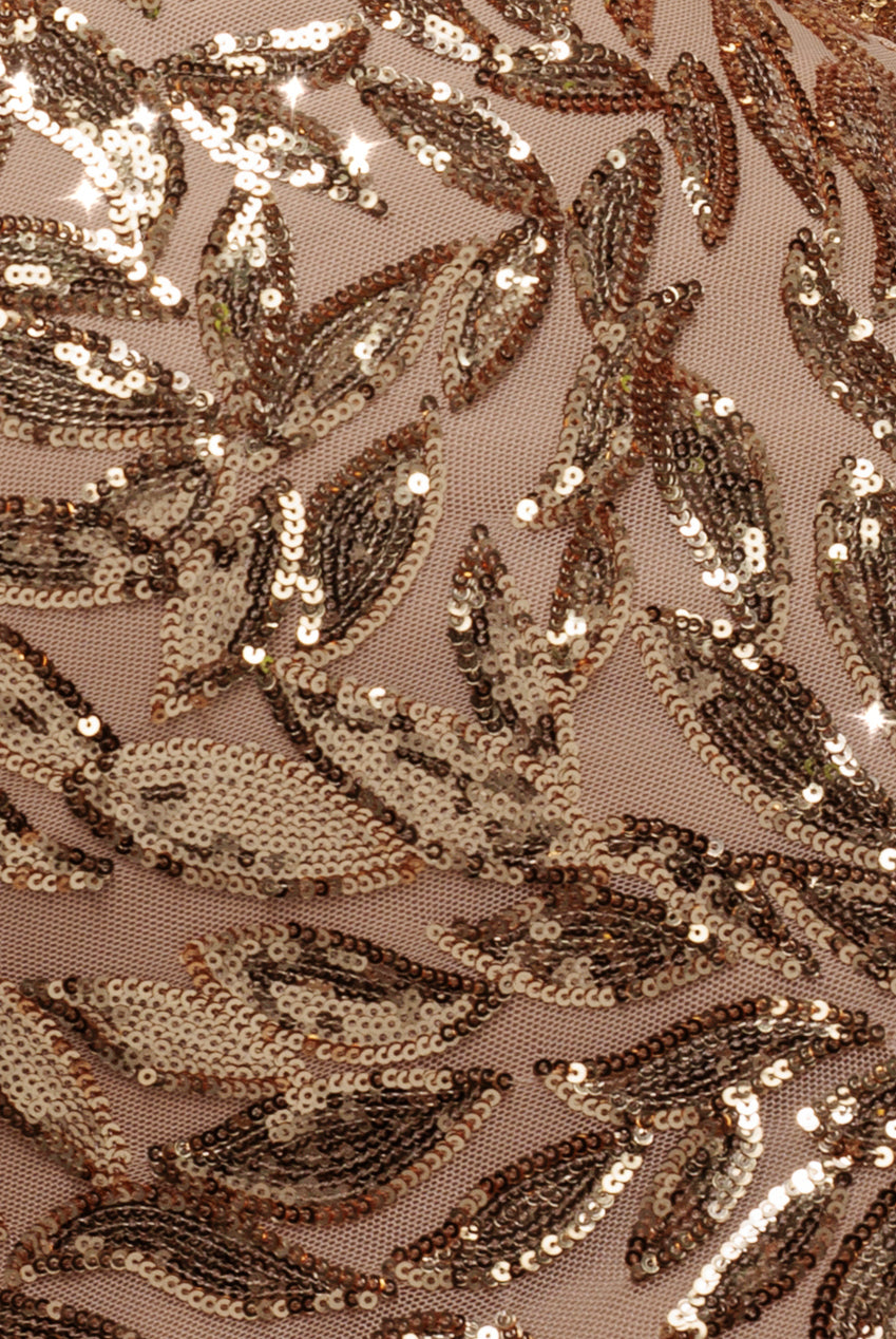 Goddiva Sequin Leaf Long Sleeve Maxi Dress - Gold