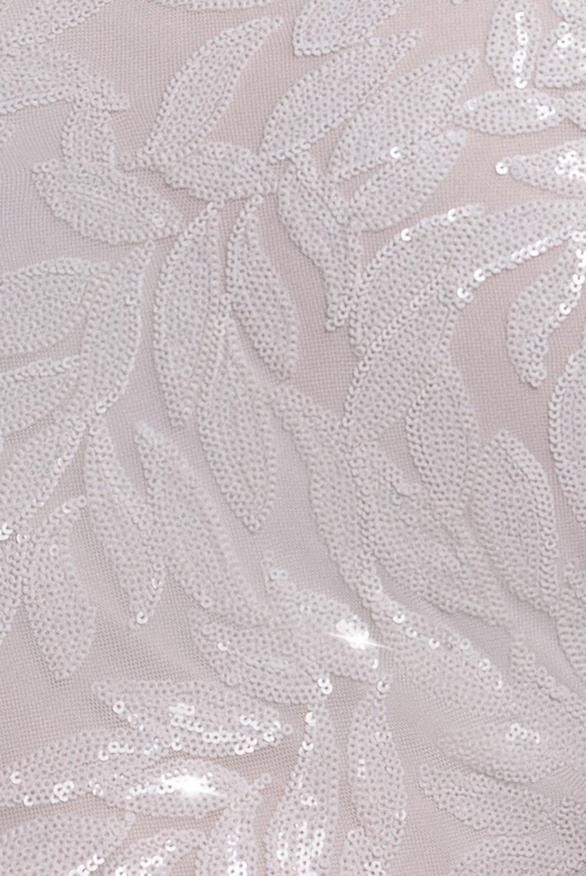 Goddiva Sequin Leaf Long Sleeve Maxi Dress - White