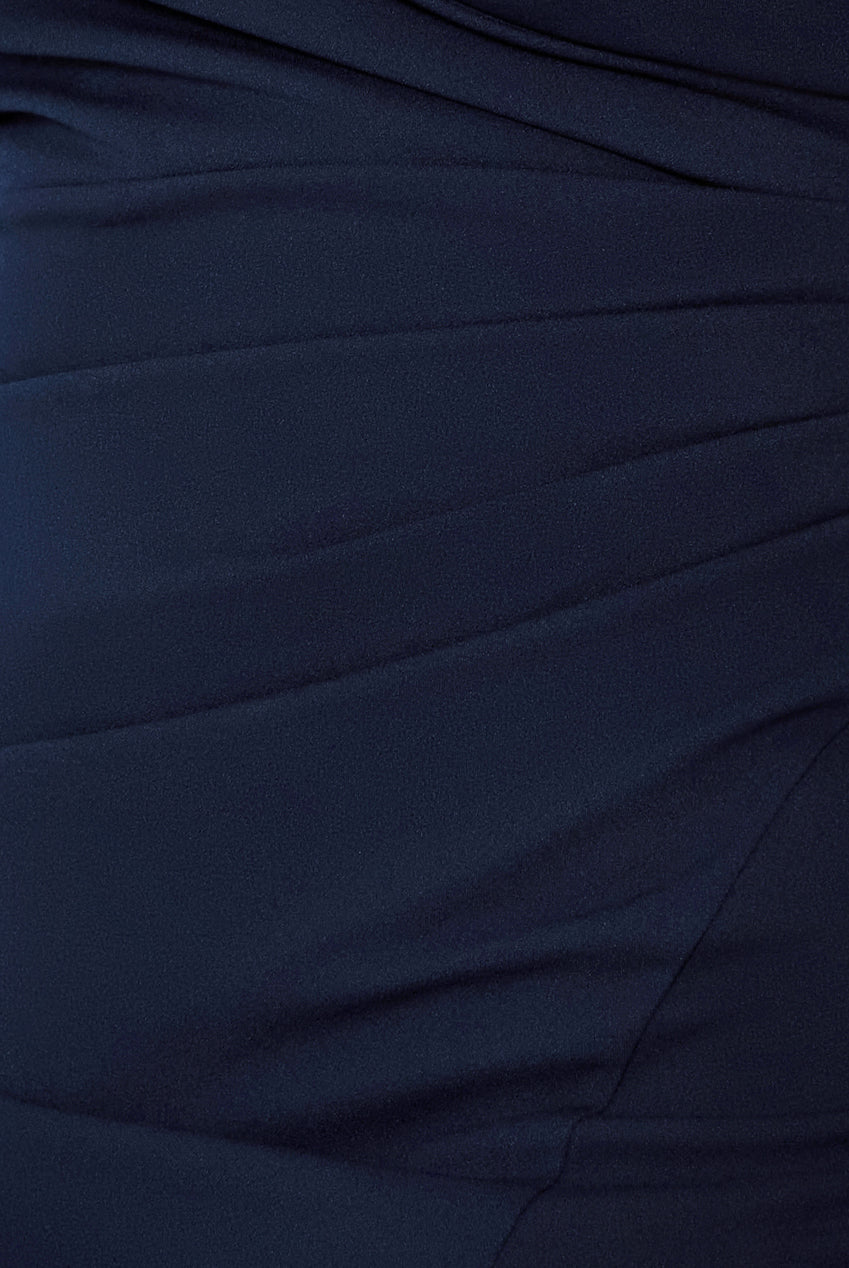 Goddiva Plus Scuba & Lace Wrap Maxi Dress - Navy Blue