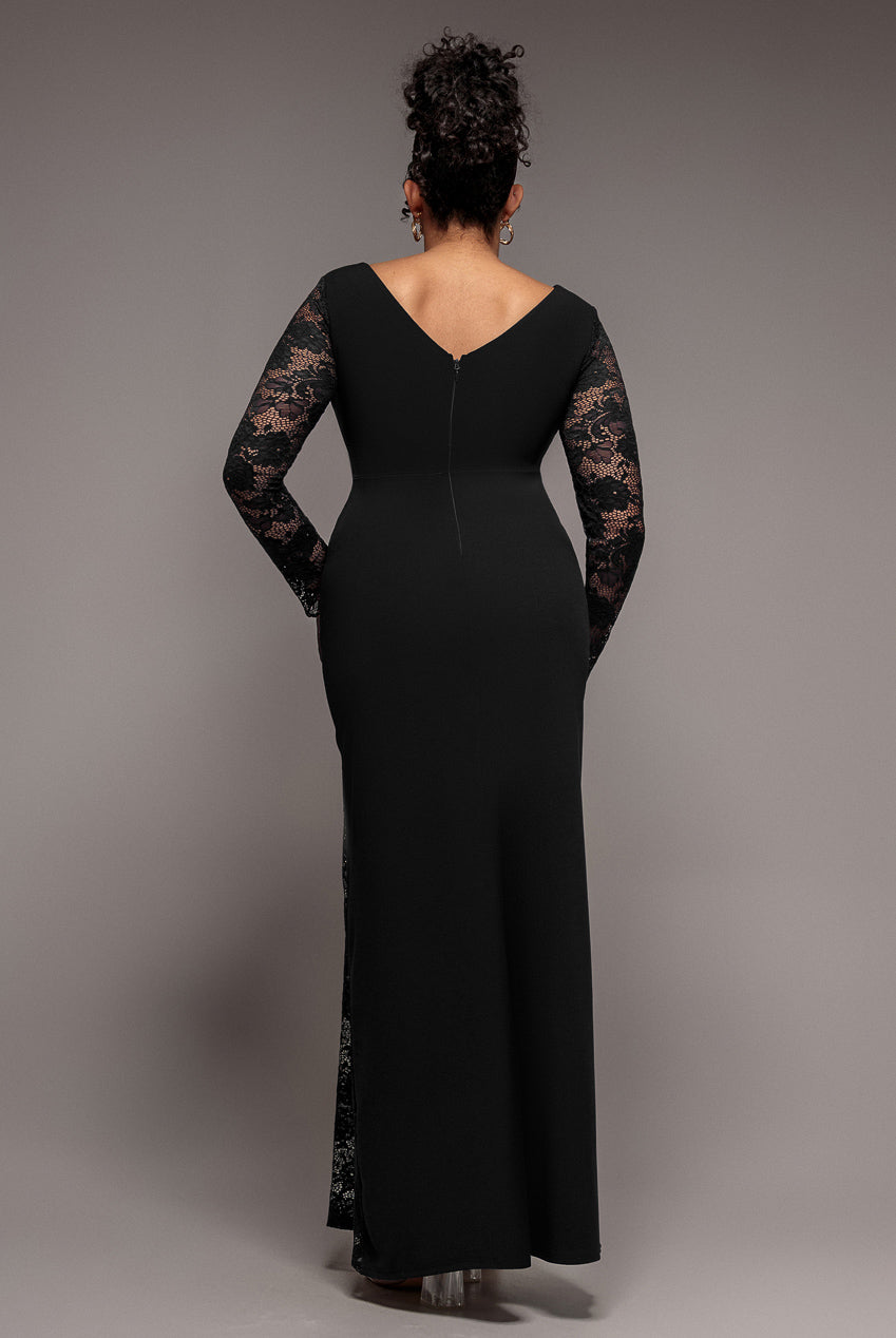 Goddiva Plus Scuba & Lace Wrap Maxi Dress - Black