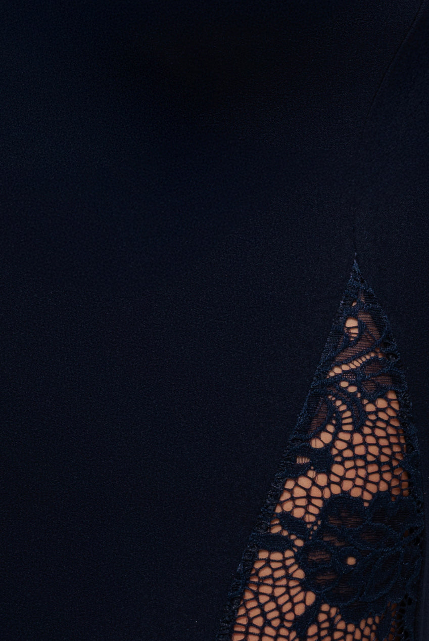 Goddiva Scuba & Lace Wrap Maxi Dress - Navy Blue