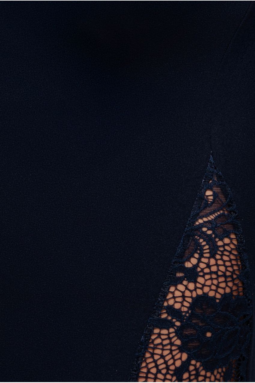 Goddiva Scuba & Lace Wrap Maxi Dress - Navy Blue