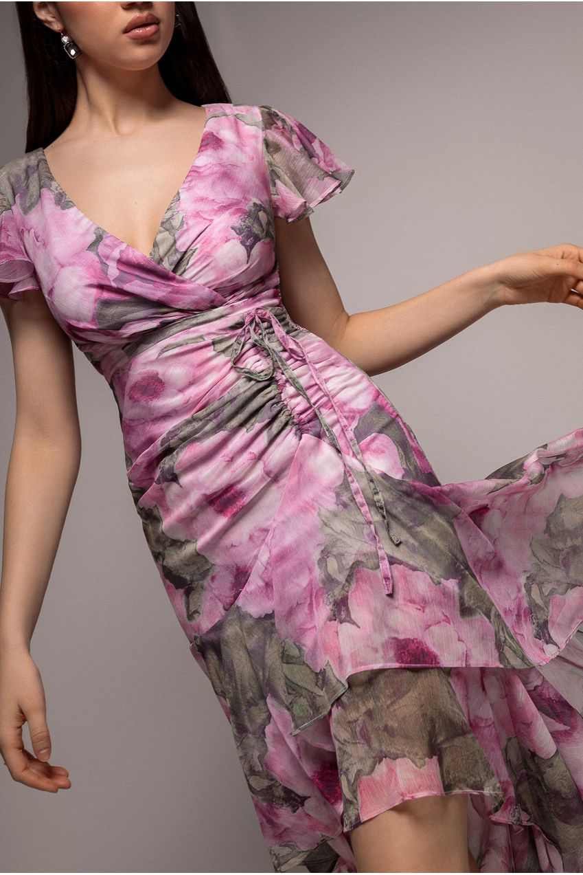 Goddiva Floral Wrap High And Low Midaxi Dress - Blush