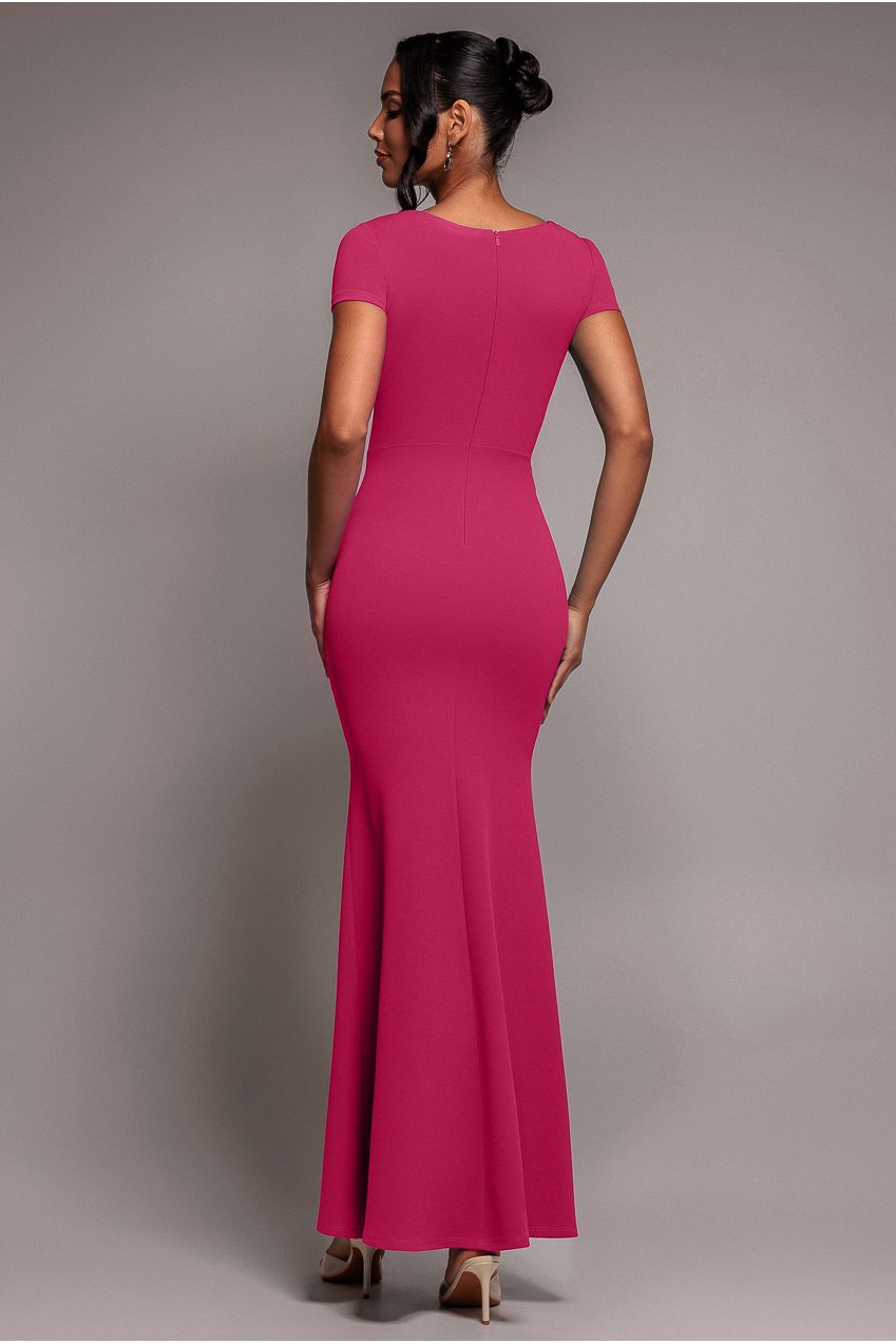 Goddiva Scuba Crepe Twist Cutout Maxi Dress - Hot Pink
