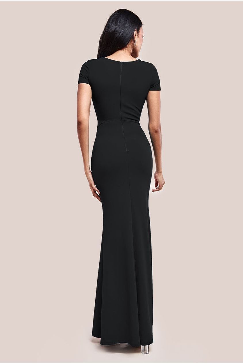Goddiva Scuba Crepe Twist Cutout Maxi Dress - Black